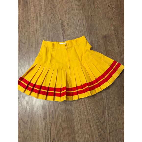 Vintage Yellow Pleated Mini Skirt Red Stripes Cheerleader Style Y2K Vibe Size XS - Picture 3 of 7